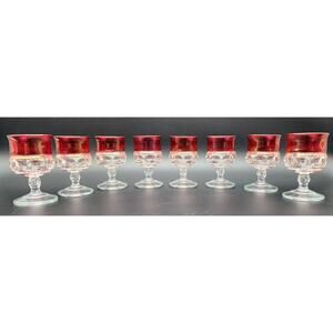 8 Kings Crown Thumbprint Ruby Flash Goblets 4.3" Vintage Glass Set